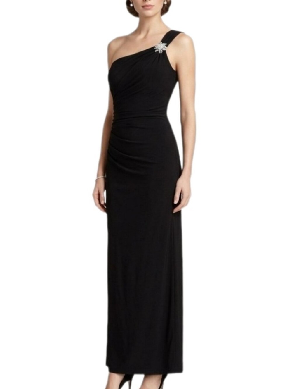 Cachet Dress Draped Back Cowl Neck Elegant Black Sleeveless Size 12